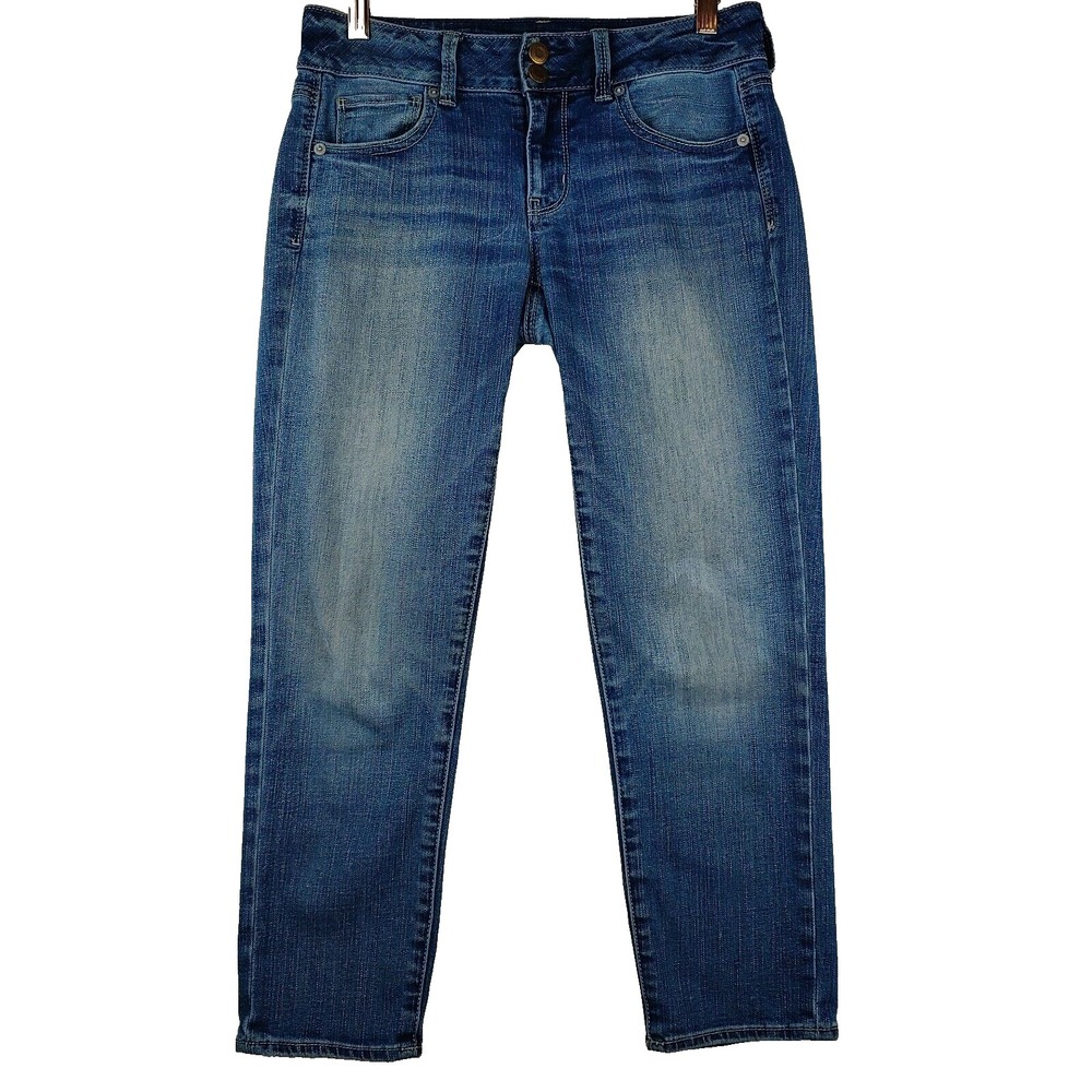 American Eagle Jeans Women 2 (29x24) Blue Artist Crop Super Stretch Denim Stain*